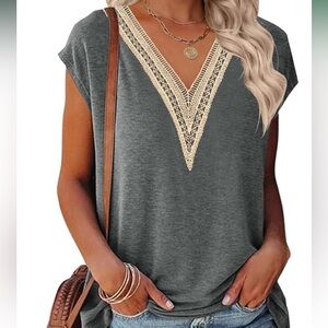 Charcoal Lace Accent Women's Blouse